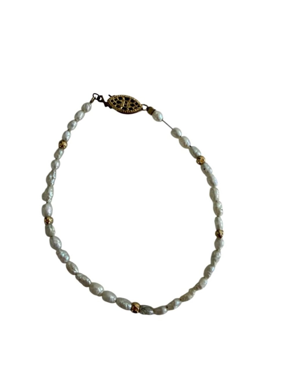 Vintage Freshwater Cultured Rice Pearl Bracelet Gold Tone Filigree Clasp 7.5"
